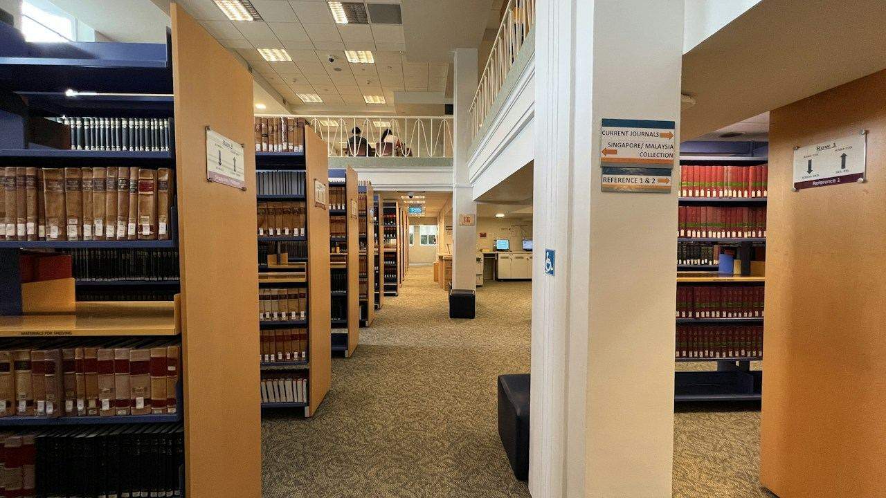 Library shelves and desks for study
