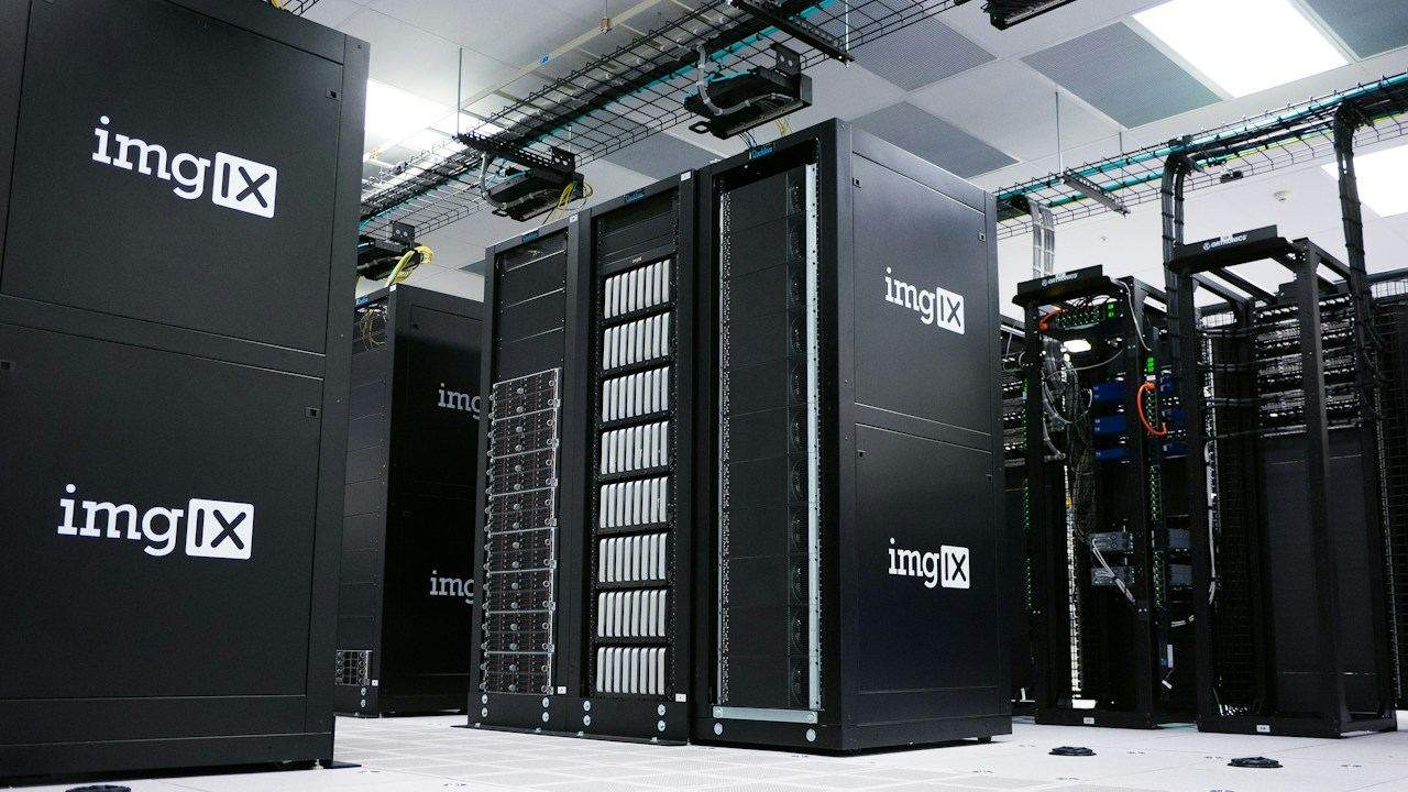 Rows of server racks in a data centre